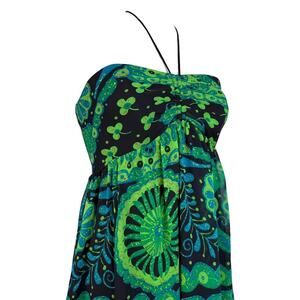 Vintage Y2K Betsey Johnson silk halter maxi dress green floral print size 8